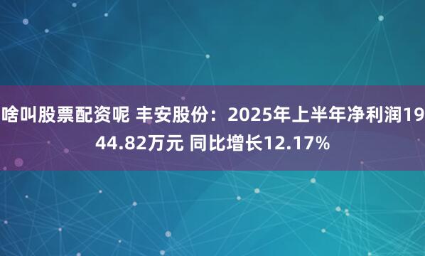 啥叫股票配资呢 丰安股份：2025年上半年净利润1944.82万元 同比增长12.17%
